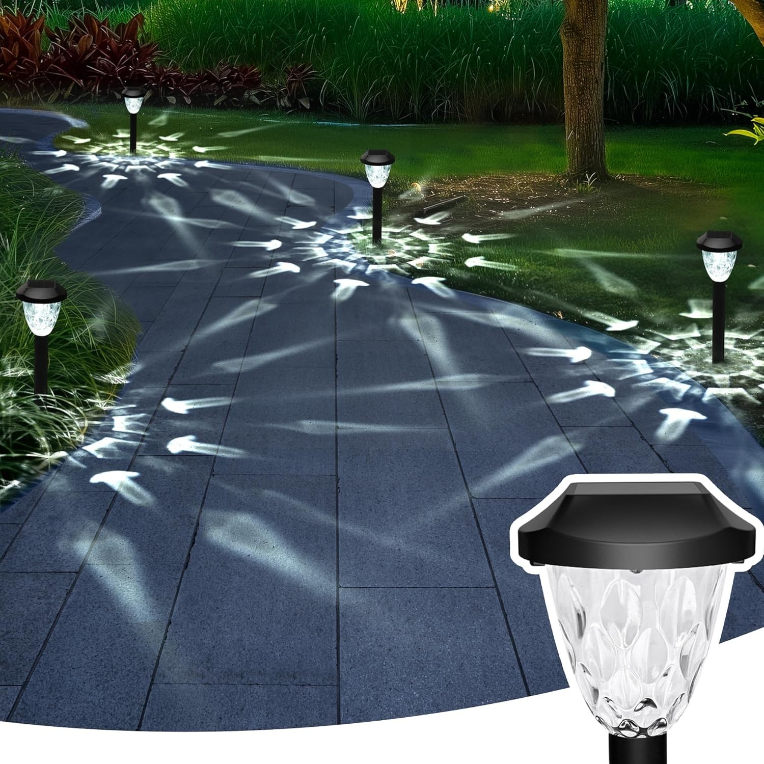 GIGALUMI 8 Pack Solar Pathway Lights with Decorative Pattern