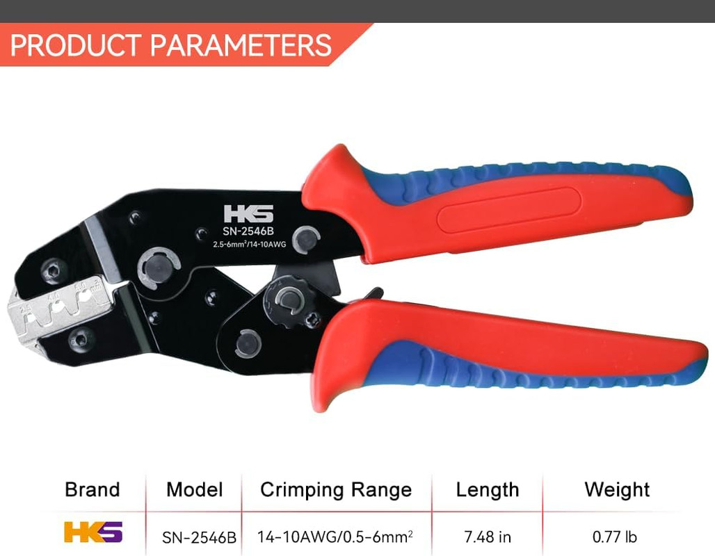 Solar PV Cable Crimping Tool for Solar Connectors, AWG14-10 (2.5/4/6Mm²) – 7 Inc
