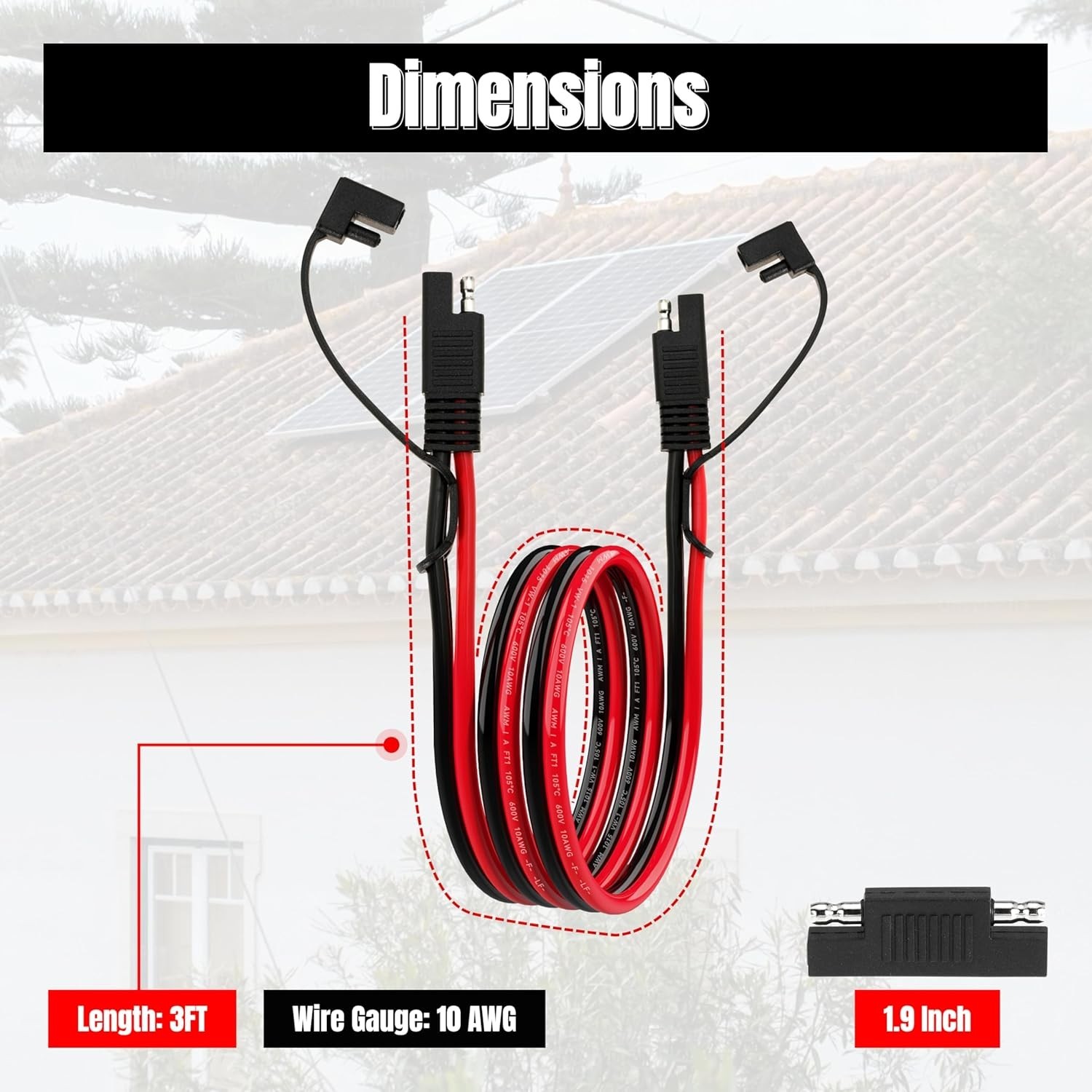 3FT 10AWG SAE Extension Cable,10 Gauge SAE Connector Cable for Solar RV