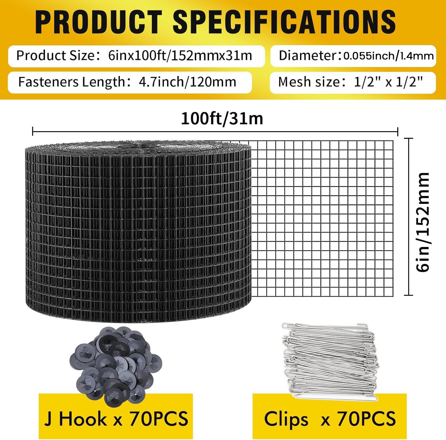 6In X 100Ft Solar Panel Bird Guard,Solar Panel Roof Protection Net 1/2Inch Mesh