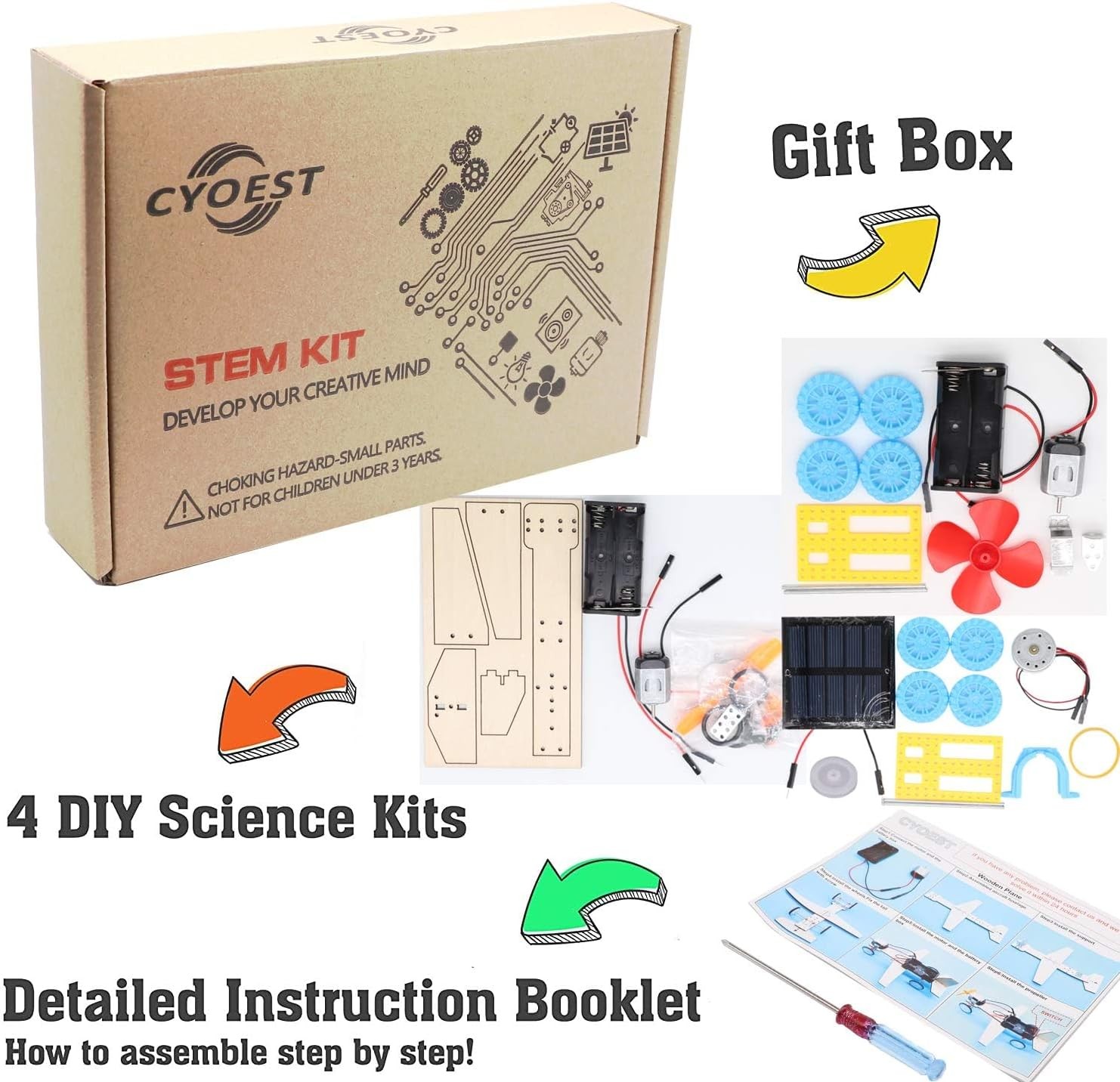 4 in 1 Solar Power STEM Kit DIY Science Toy Electric Motor for Kids