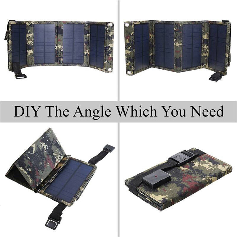 Solar Panel Folding Solar Power Bank Outdoor Camping Hiking USB Phone Charger US