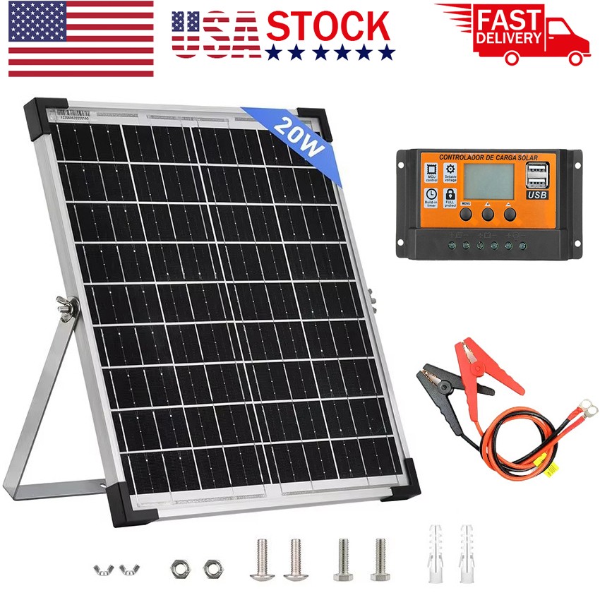 20W Solar Panel 18V Trickle Charger Battery Charger Kit Maintainer Boat Car RV
