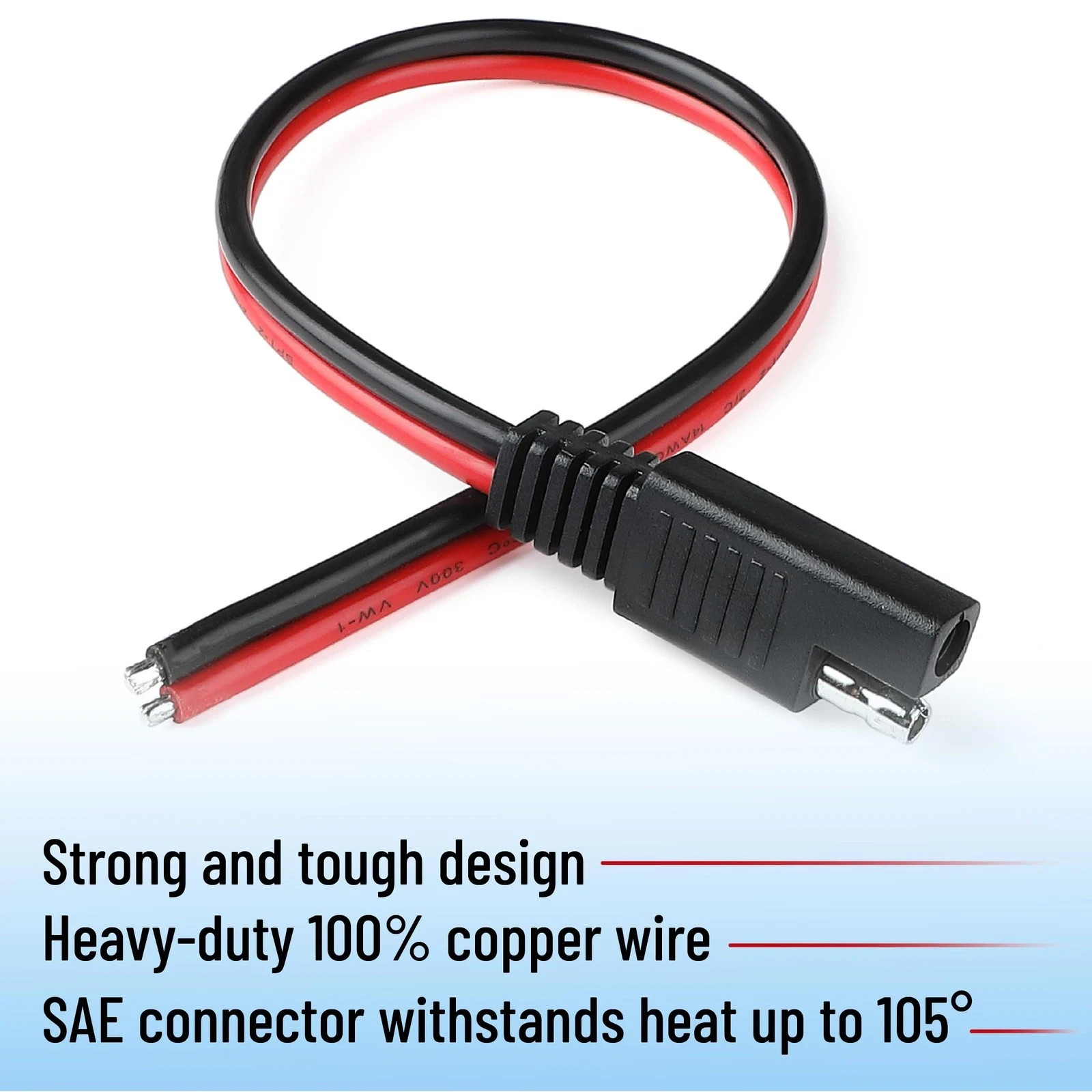 Bates- SAE Connector Cable, 12 Inch, 8 Pack, 14 AWG, 2 Pin Single Plug Quick