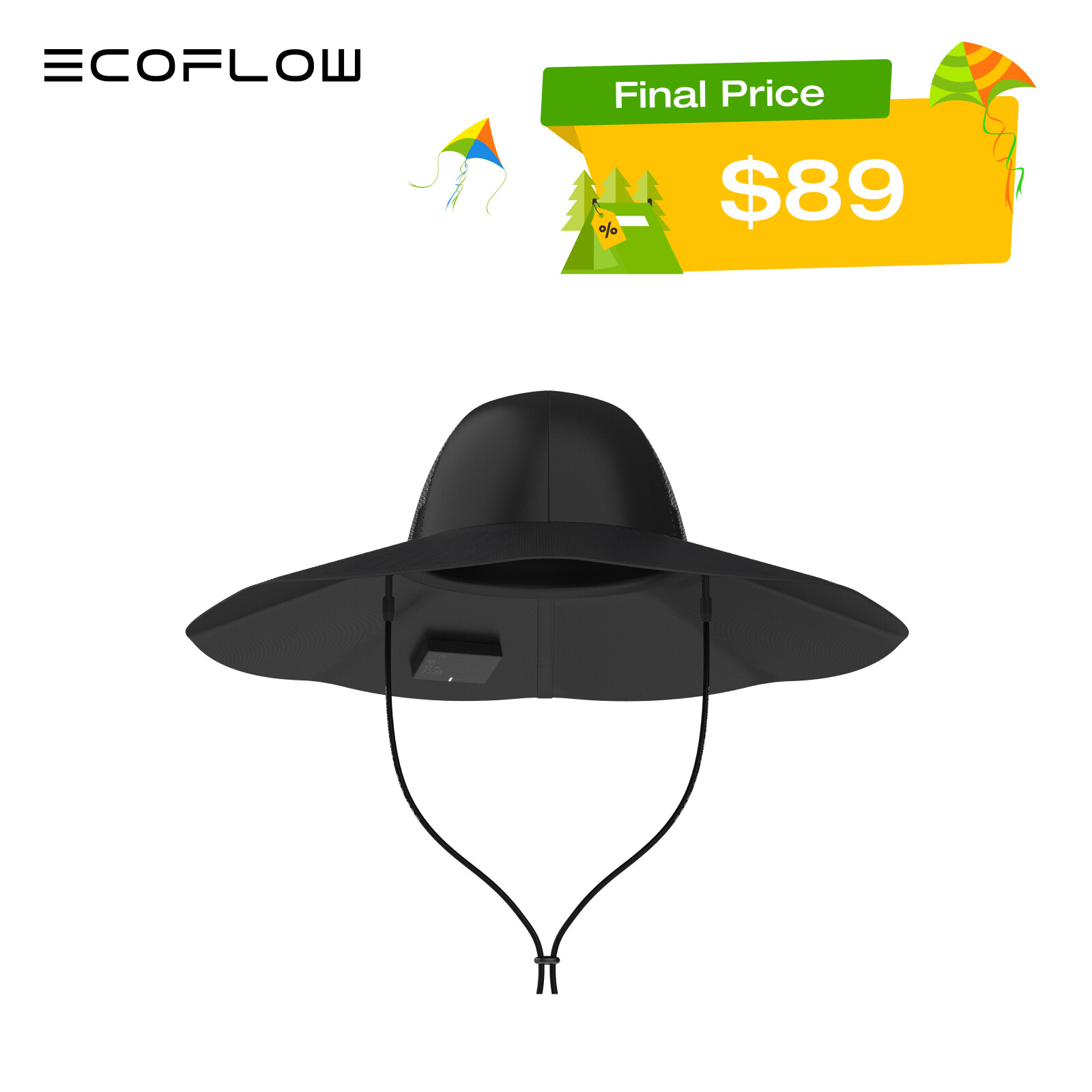 EcoFlow Power Hat Solar Charging Bucket Fishing Hat Dual USB-A/USB-C Ports 24 in