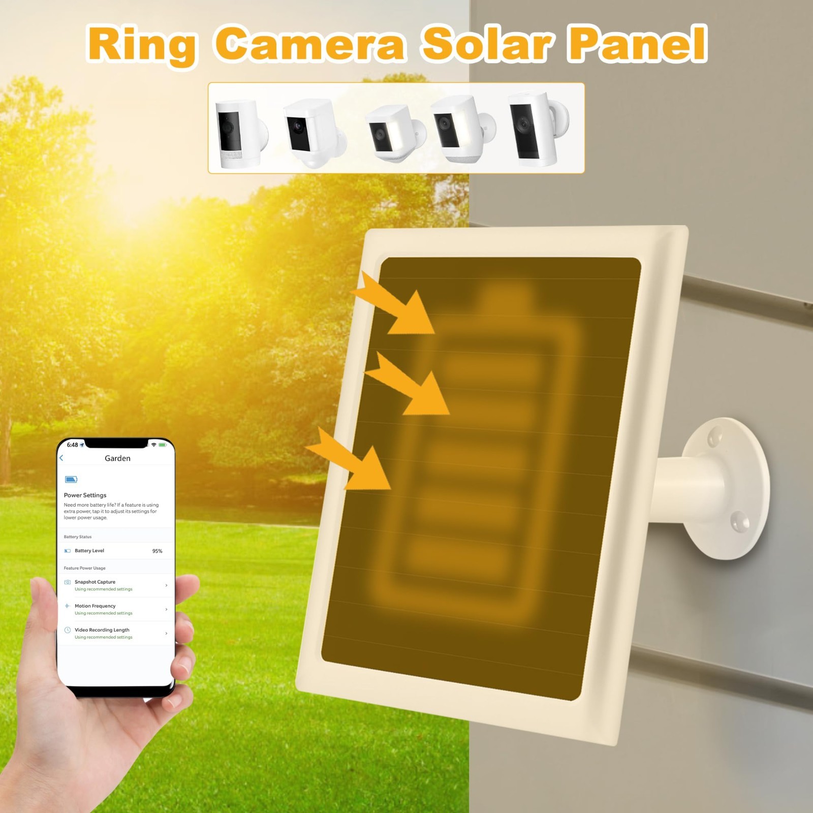 Solar Panel Charger for Ring Cameras – Waterproof 6W 5V, 3-Pack, Compatible with