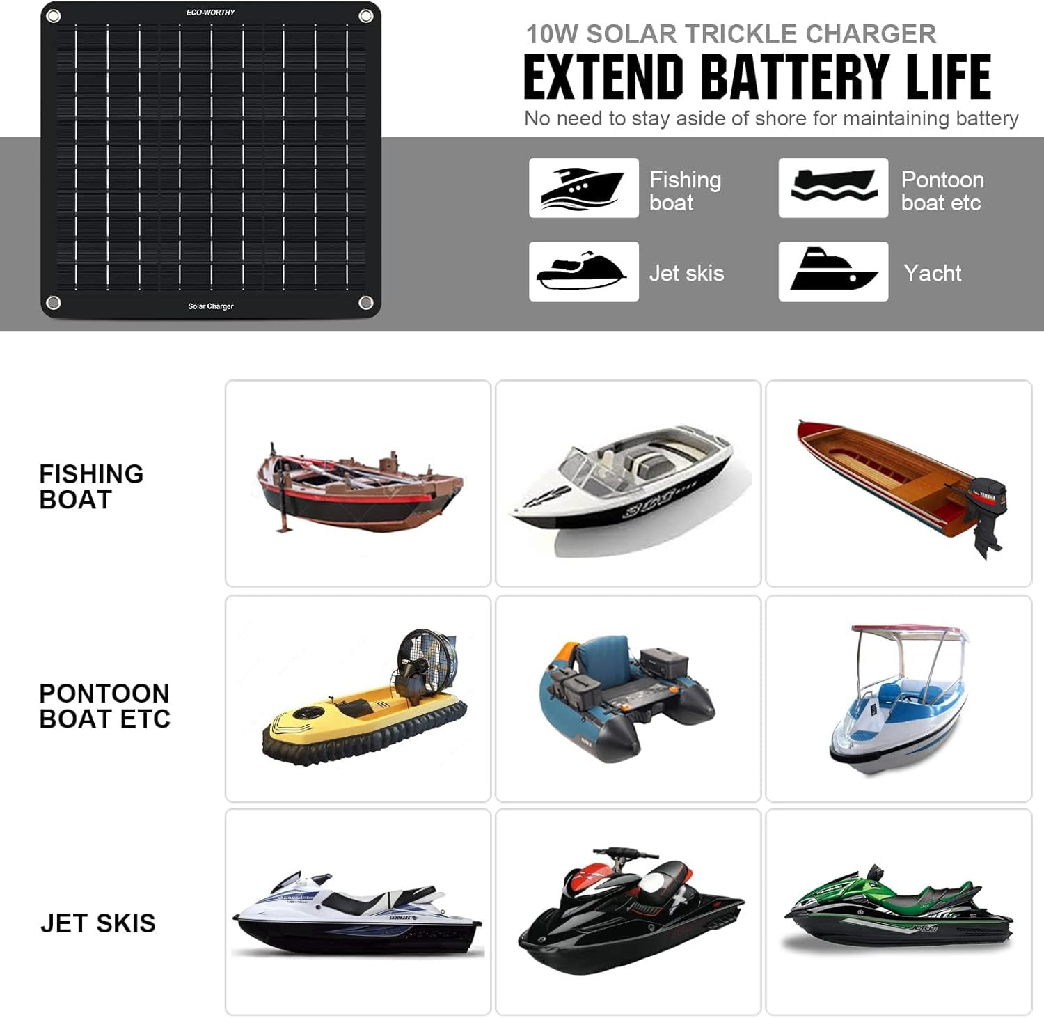 10W Solar Car Battery Charger Maintainer 12V Waterproof Portable Solar Trickle C