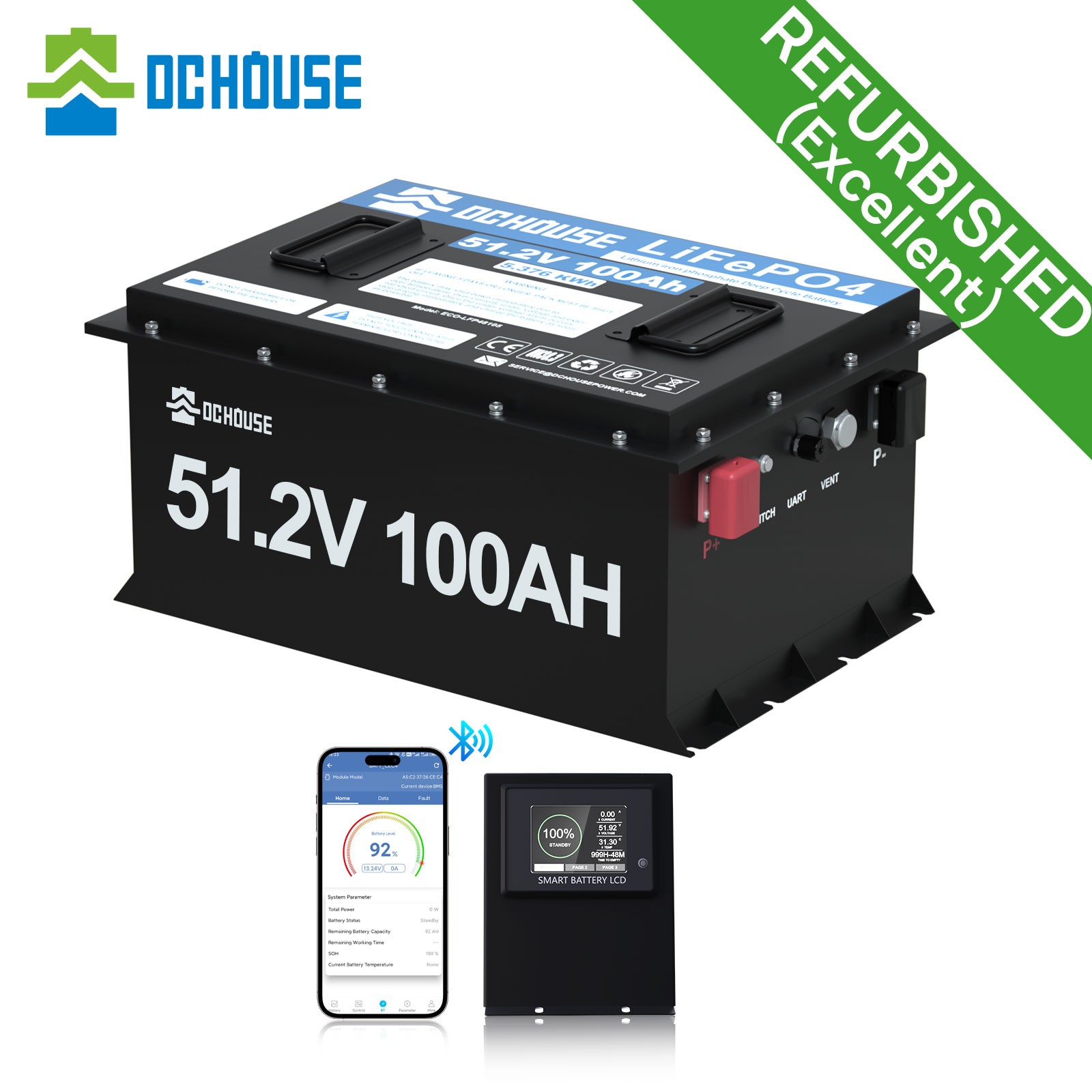 48V 100Ah LiFePO4 Golf Cart Battery Metal Case Bluetooth Monitor Club Car