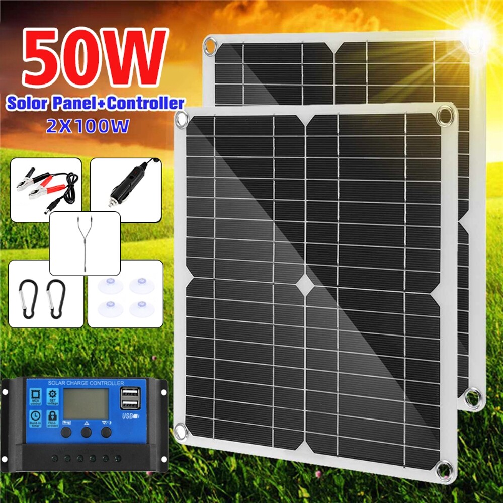 50W Watt 12V Monocrystalline Solar Panel Battery Charger Kit 60A Home RV Camp