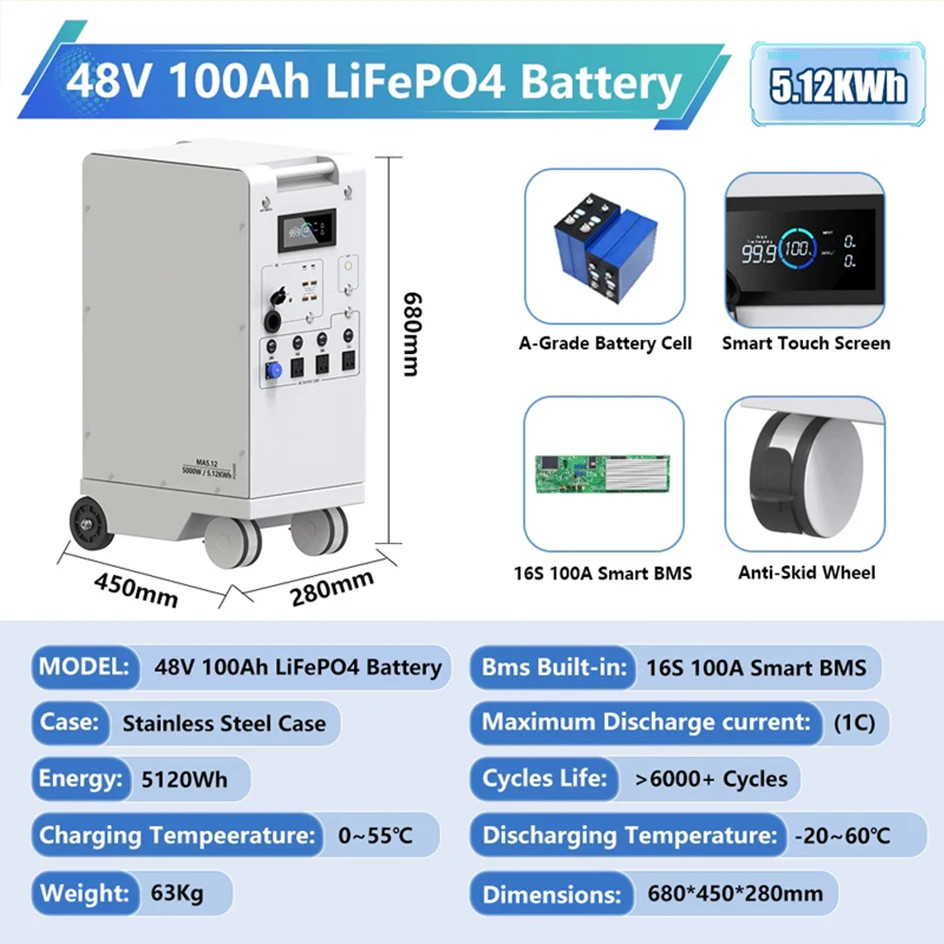 NEW 5000W Portable Power Station ALL IN ONE 48V 5Kwh Battery 6000W MPPT With Lig