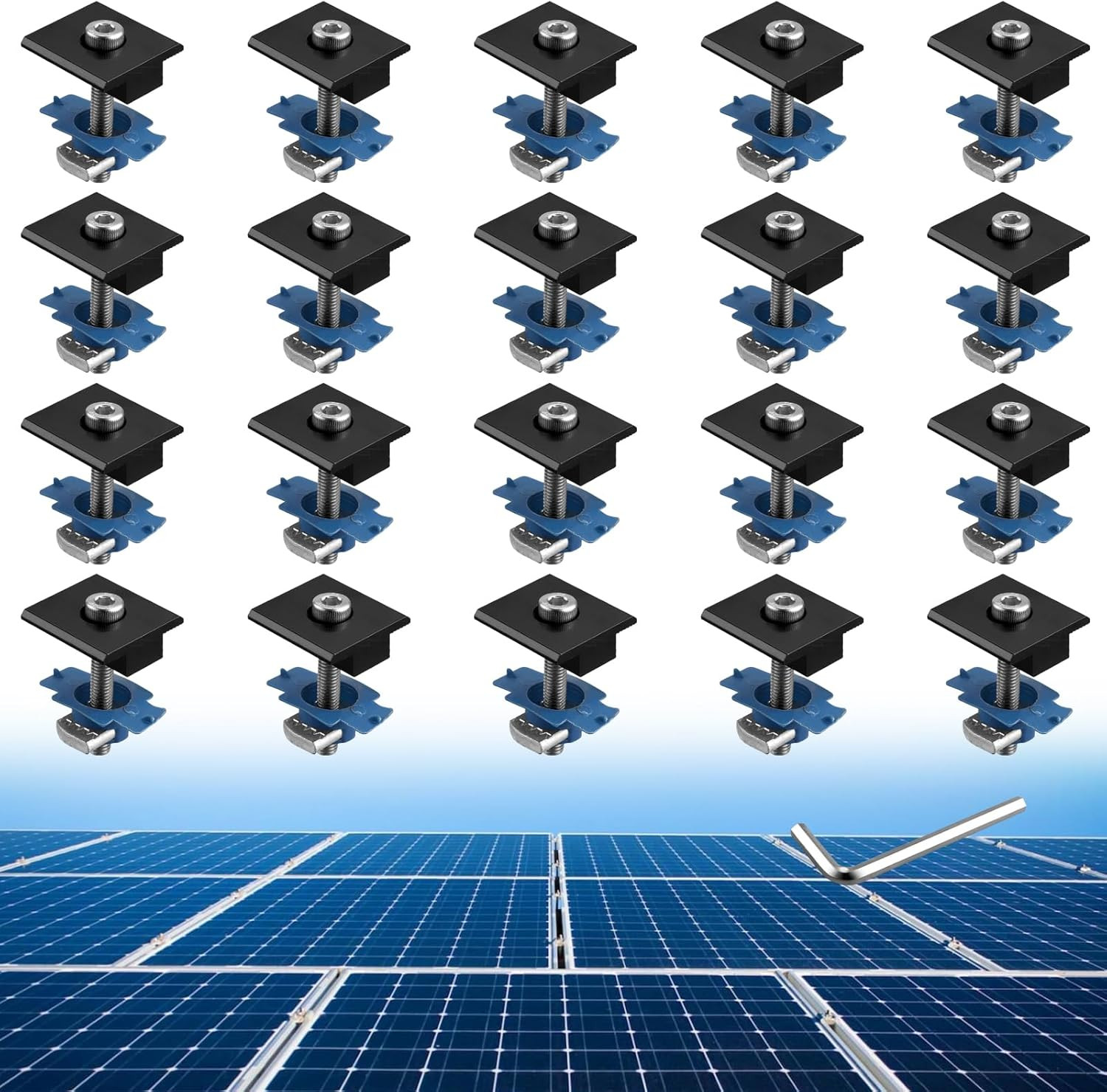20Pcs Solar Panel Mid Clamps for Unistrut, Metal Roof Mounting Kit, Black