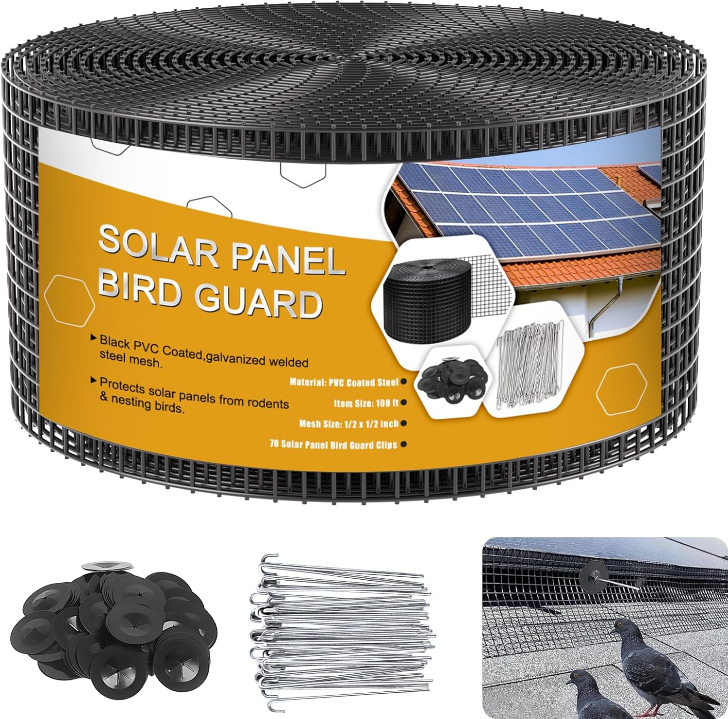 Solar Panel Bird Guard,6In X 100Ft Critter Guard Roll Kit for Roof Protection Ne