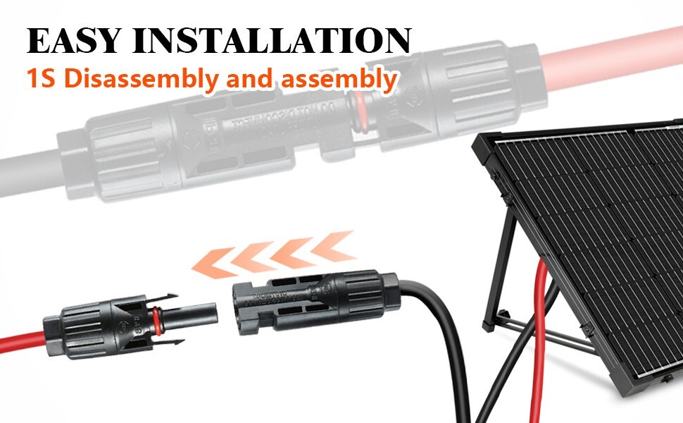 20ft Black Red 12AWG Solar Panel Extension Cable Solar Panels Wire Connectors