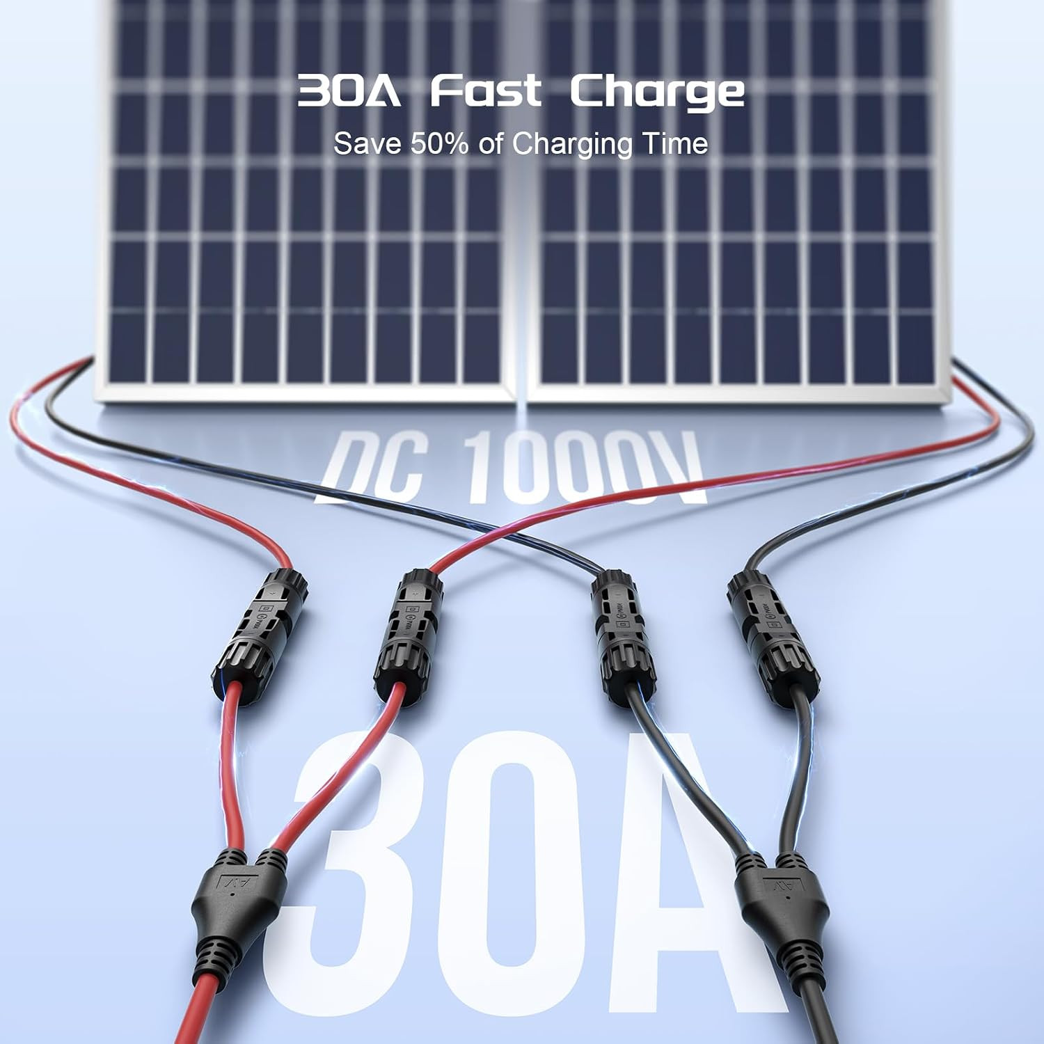 Solar Connectors 30A Y-Branch Cable, Solar Cable Parallel Adaptor Solar Panel Wi