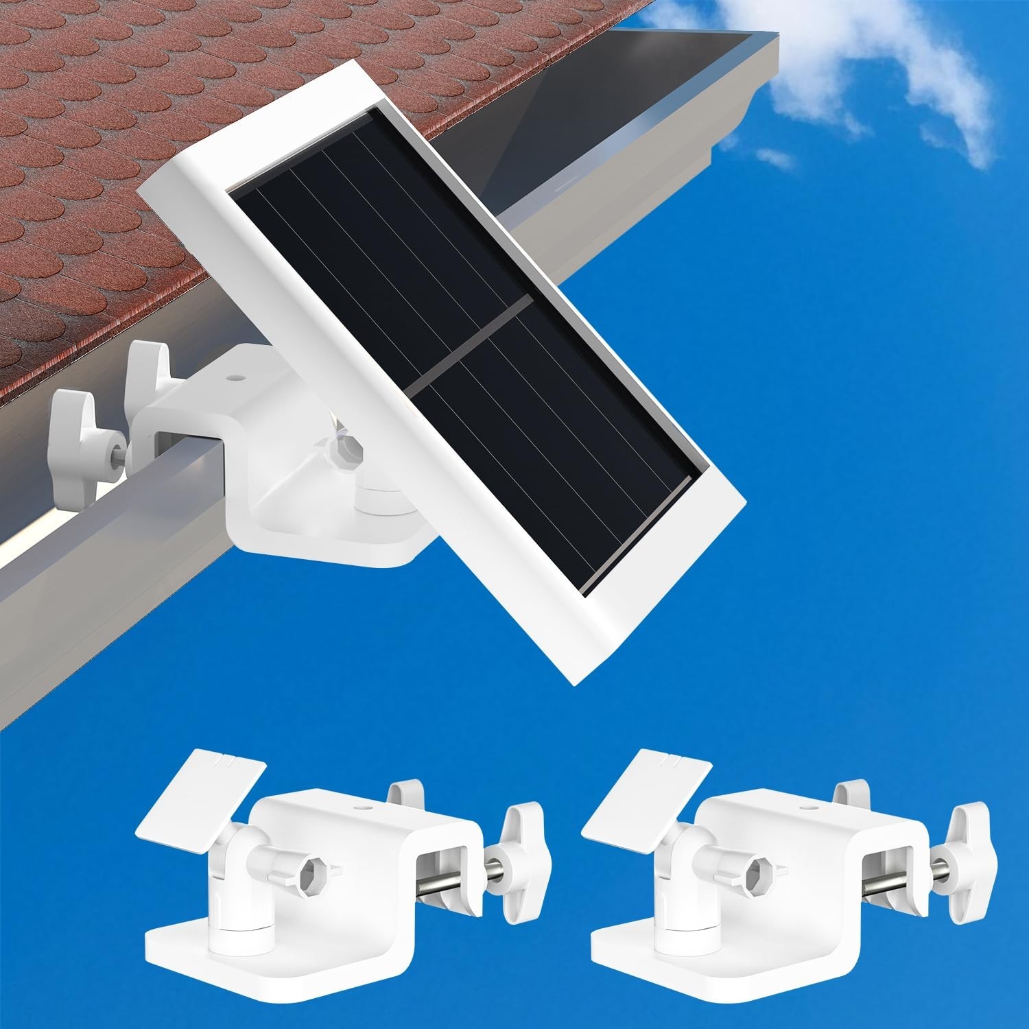 2 Pack Adjustable Gutter Mount for Solar Panels – Compatible with Ring, Arlo, Eu