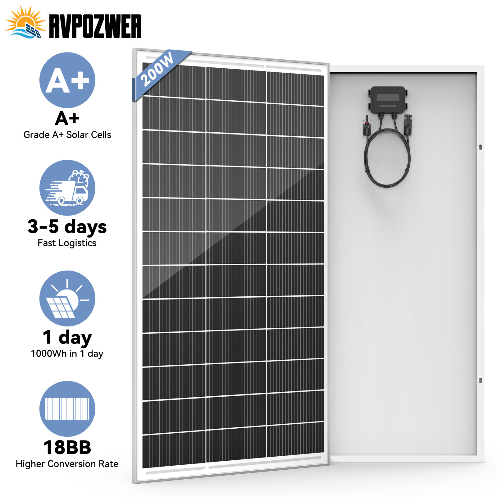 200W 400W 600W 12V Solar Panel Kit Mono Charge RV PV Home 100AH Lithium Battery