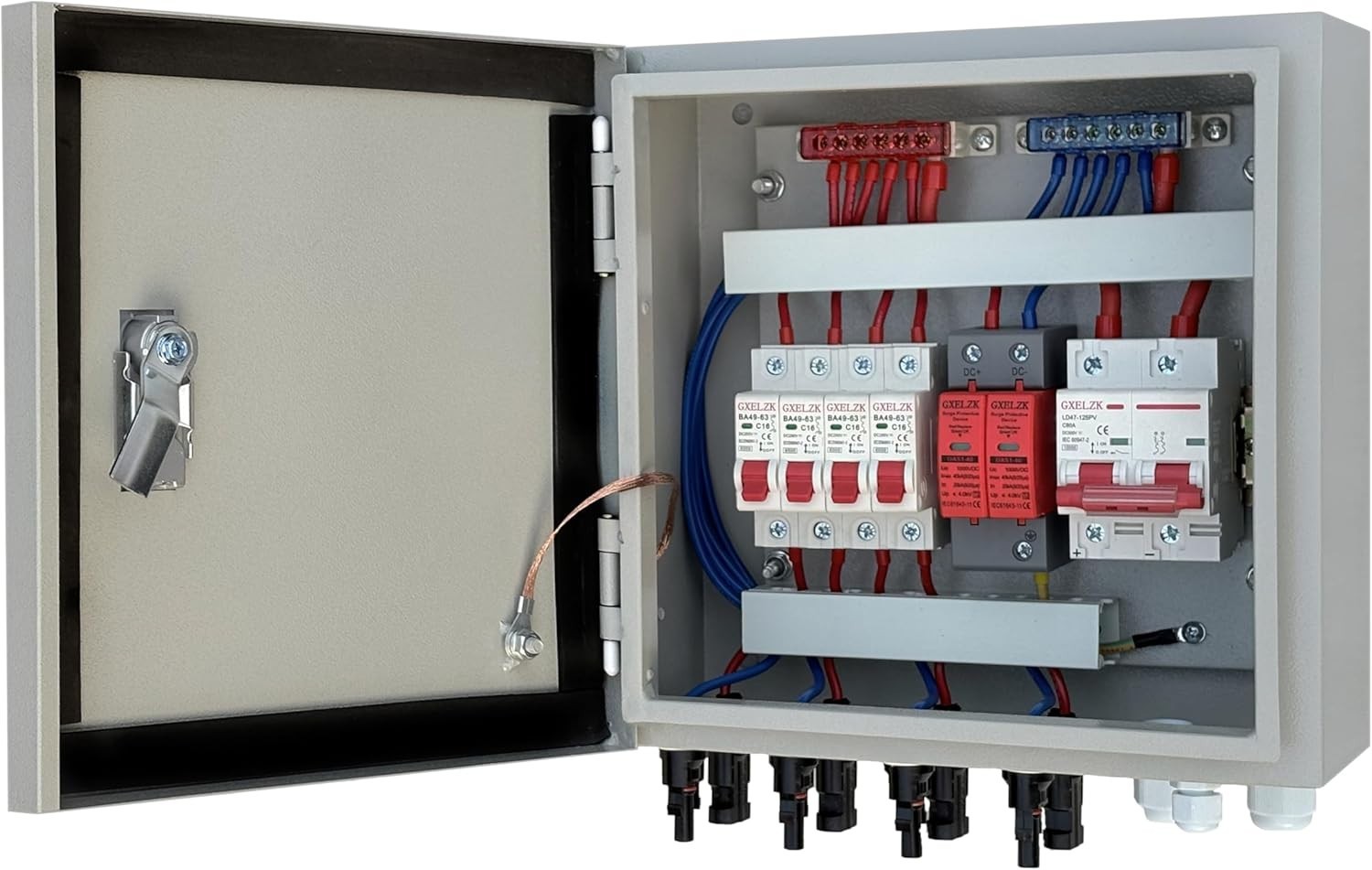 Solar Combiner Box with 4 Strings, 80 A Circuit Breakers. This pv Combiner Box