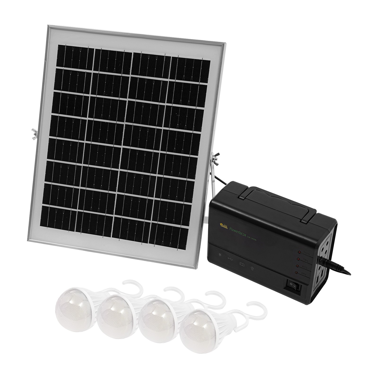Solar Panel Power Generator Kit Battery Pack Power Station w/ 4 Bulbs Portable