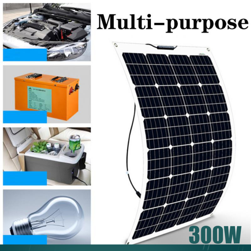 300W Watt Flexible 18V Mono Solar Panel Home RV Rooftop Camping Off-Grid Power