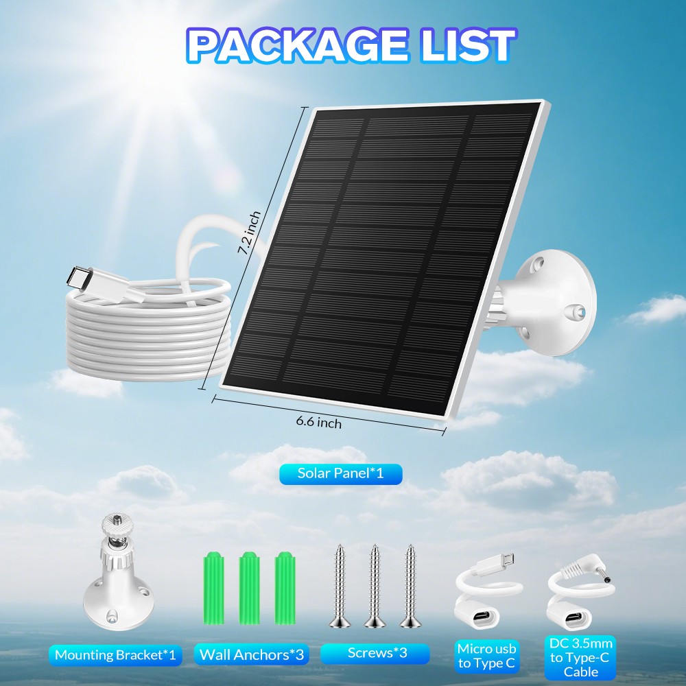 Solar Panel for Ring Spotlight Camera/Stick Up Cam Battery Charger 5W 5V Output​