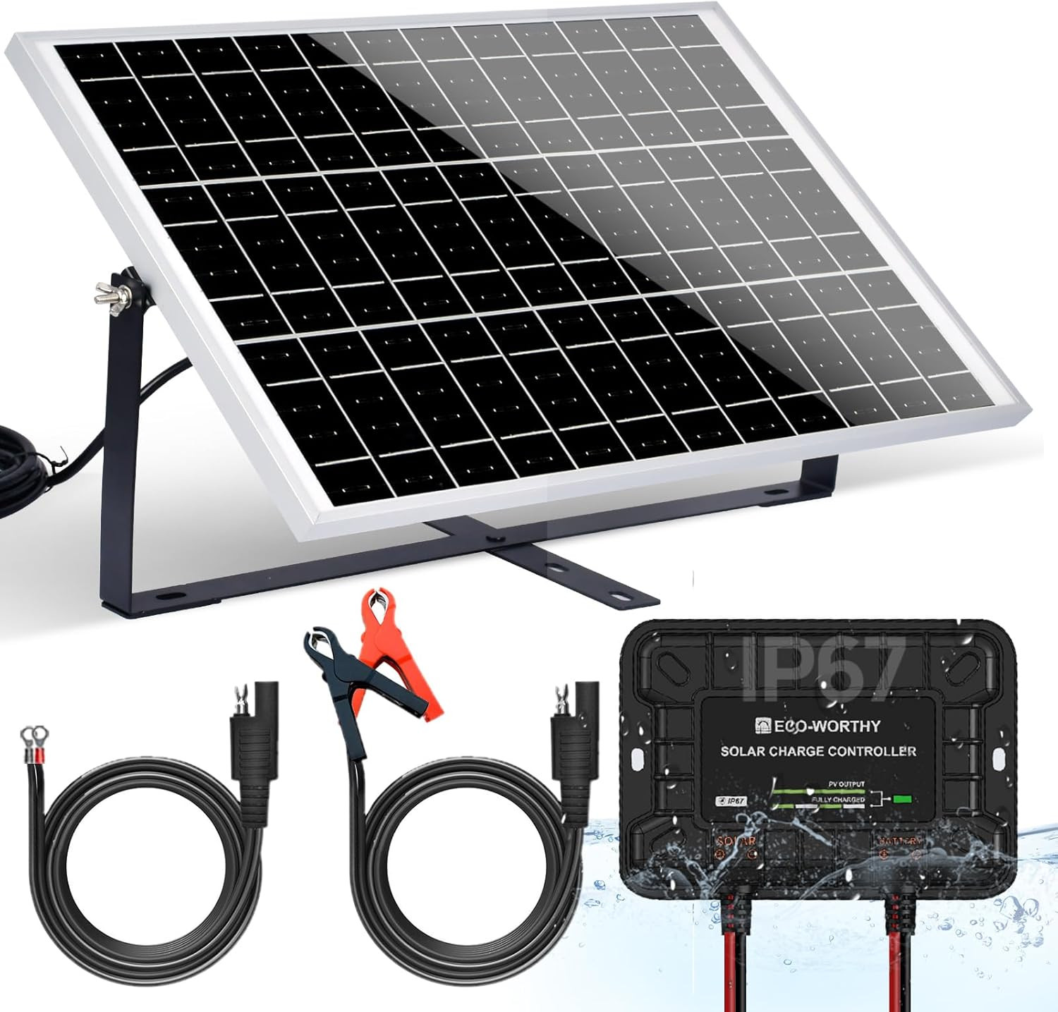 25W 12V Solar Battery Charger Trickle Maintainer, 25W Waterproof Solar Panel Kit