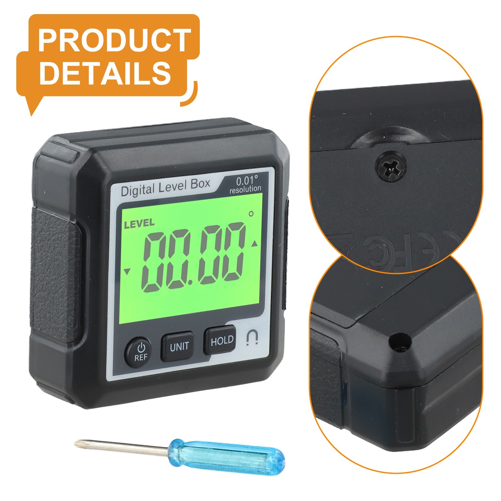 Digital Protractor with Magnetic Attachment and Compact Portable Design