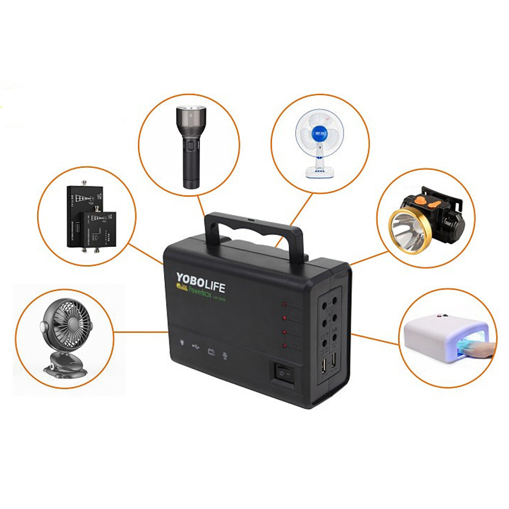 Solar Panel Power Generator Kit Battery Pack Power Station w/ 4 Bulbs Portable