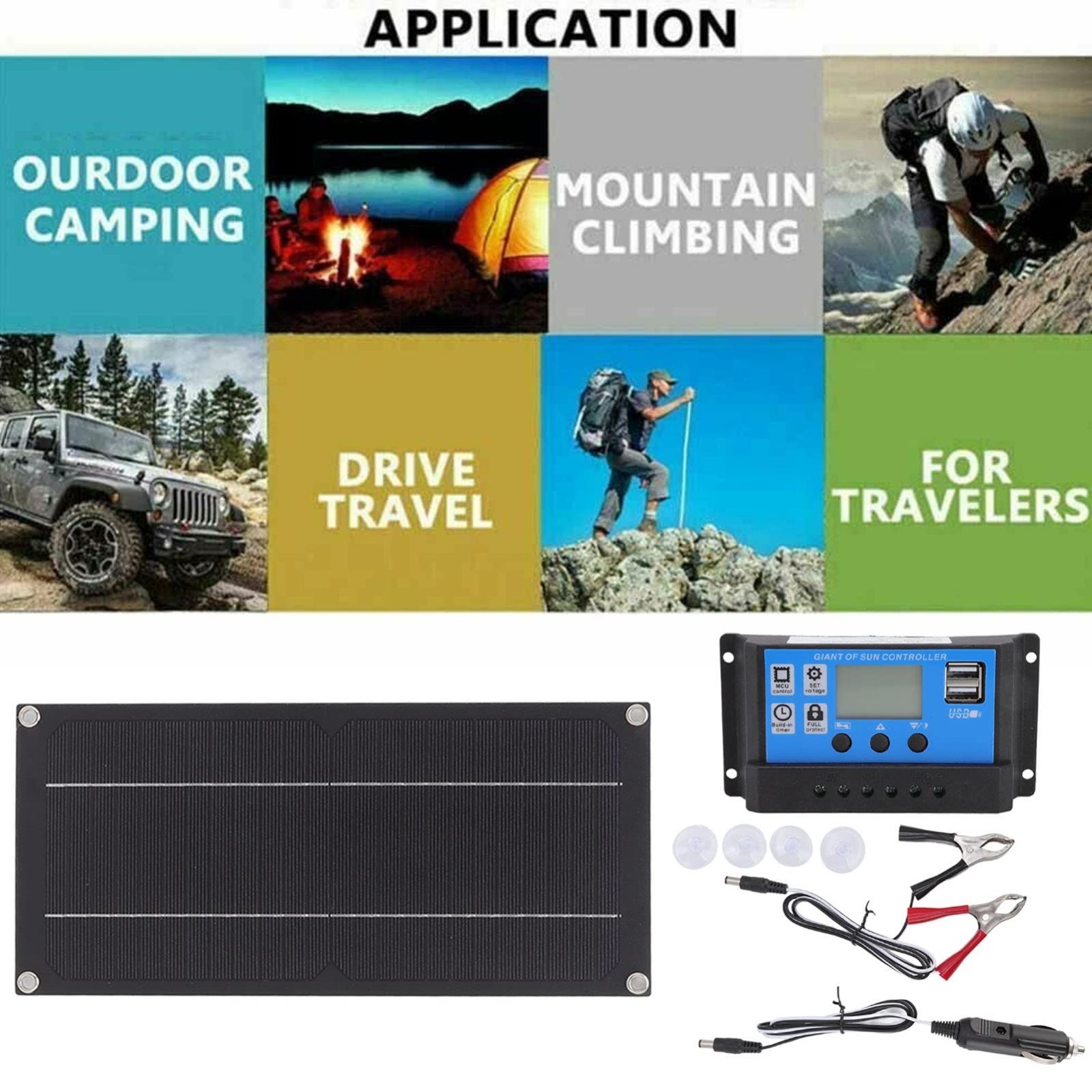 Waterproof 12V Solar Battery Charger Kit, 600W Solar Panel Maintainer for Marine