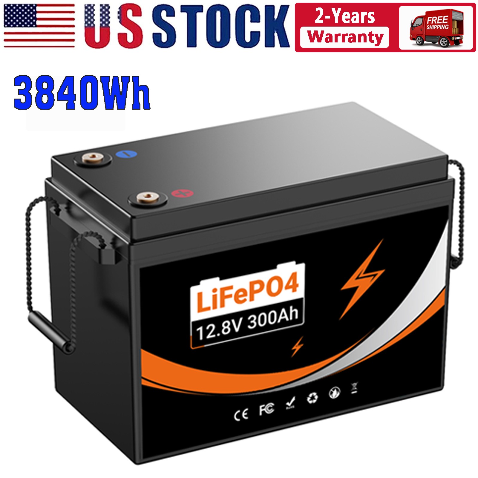 12V 300Ah LiFePO4 Battery 4000+ Deep Cycles 3840Wh 200A BMS for RV OffGrid Solar