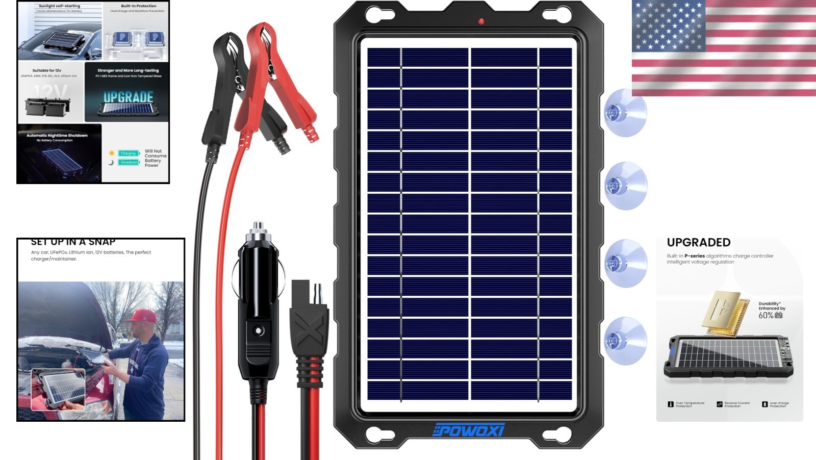 7.5W Waterproof Solar Battery Maintainer – Portable 12V Trickle Charging Kit