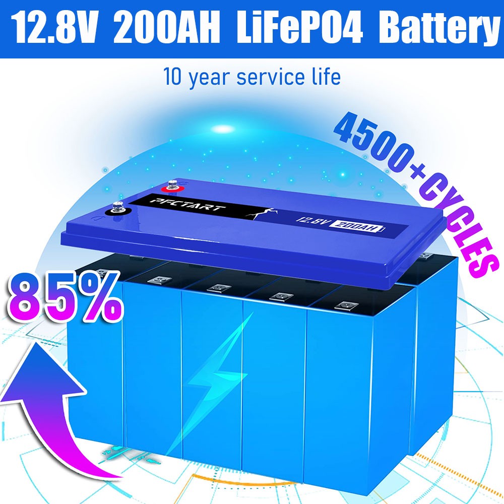 PFCTART 200AH LiFePO4 Deep Cycle Lithium Battery 12V for Solar System RV Camping