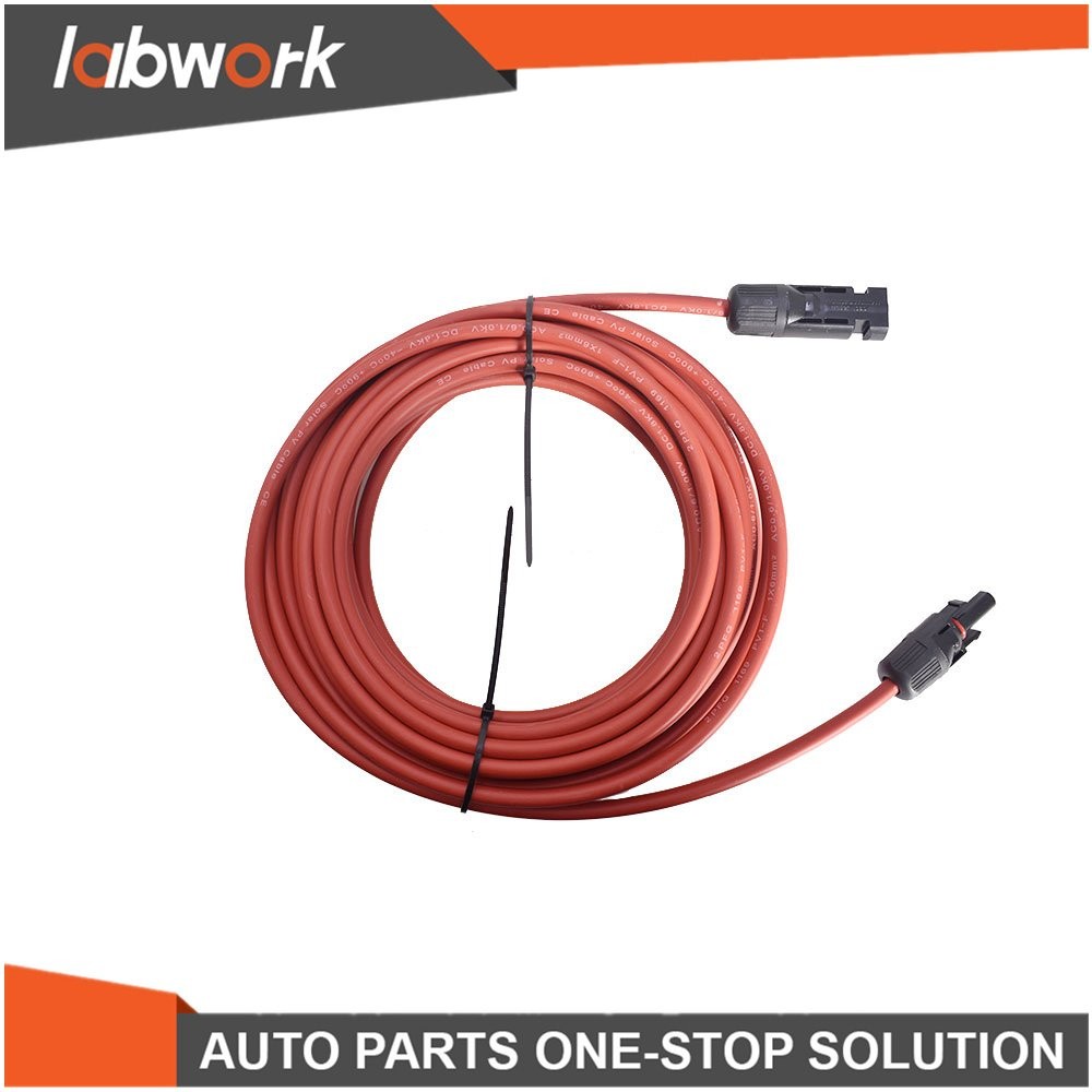 Labwork Solar Panel Extension Cable Wire Connector 1 Pair Black + Red10 AWG 15ft