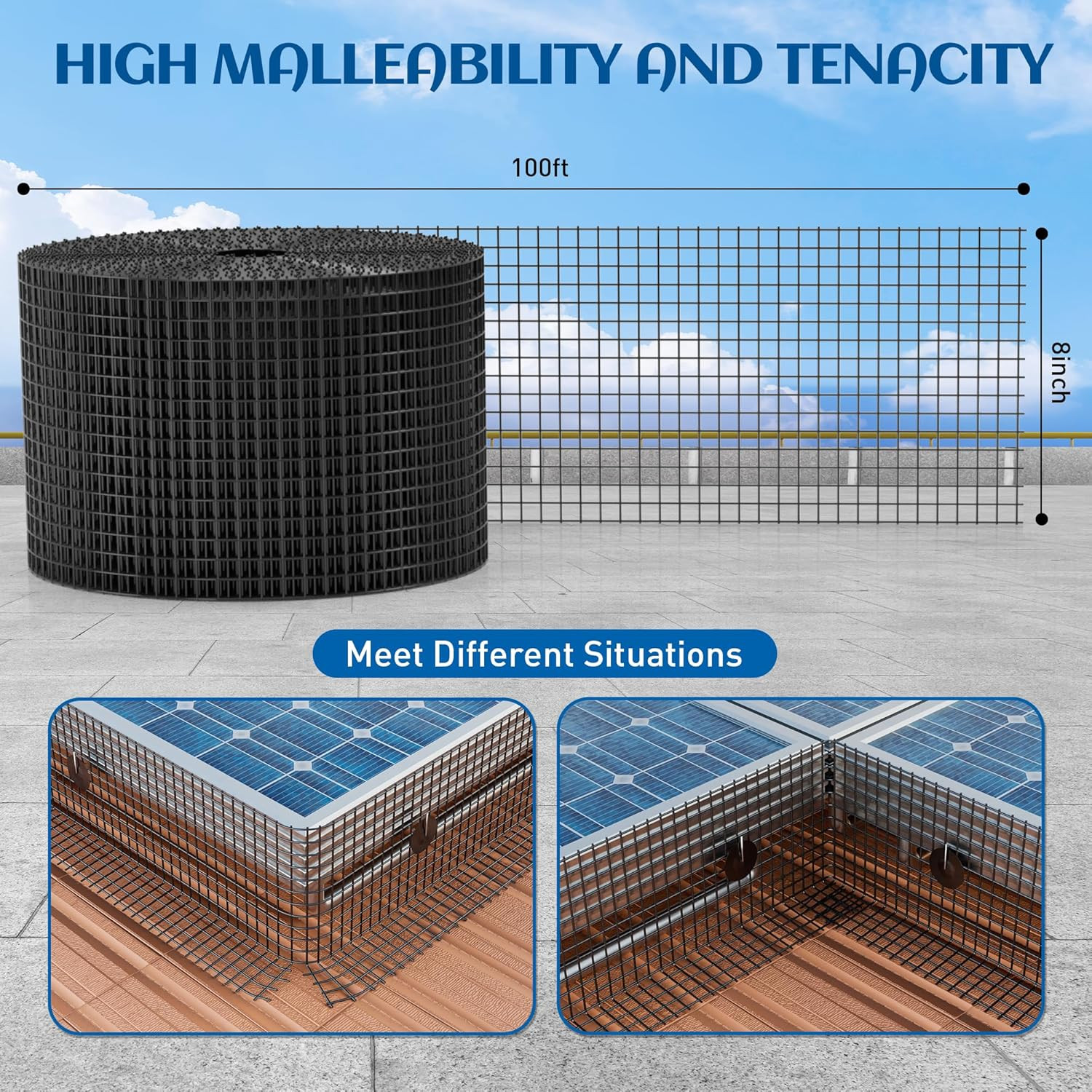 ZeroPone 8inch x 100ft Solar Panel Bird Guard, Critter Guard for Solar Panels wi