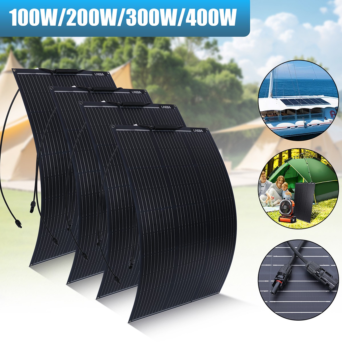 200W 400Watts 12V Mono Solar Panel Kit 18V Battery Charger RV Home Off-Grid Boat