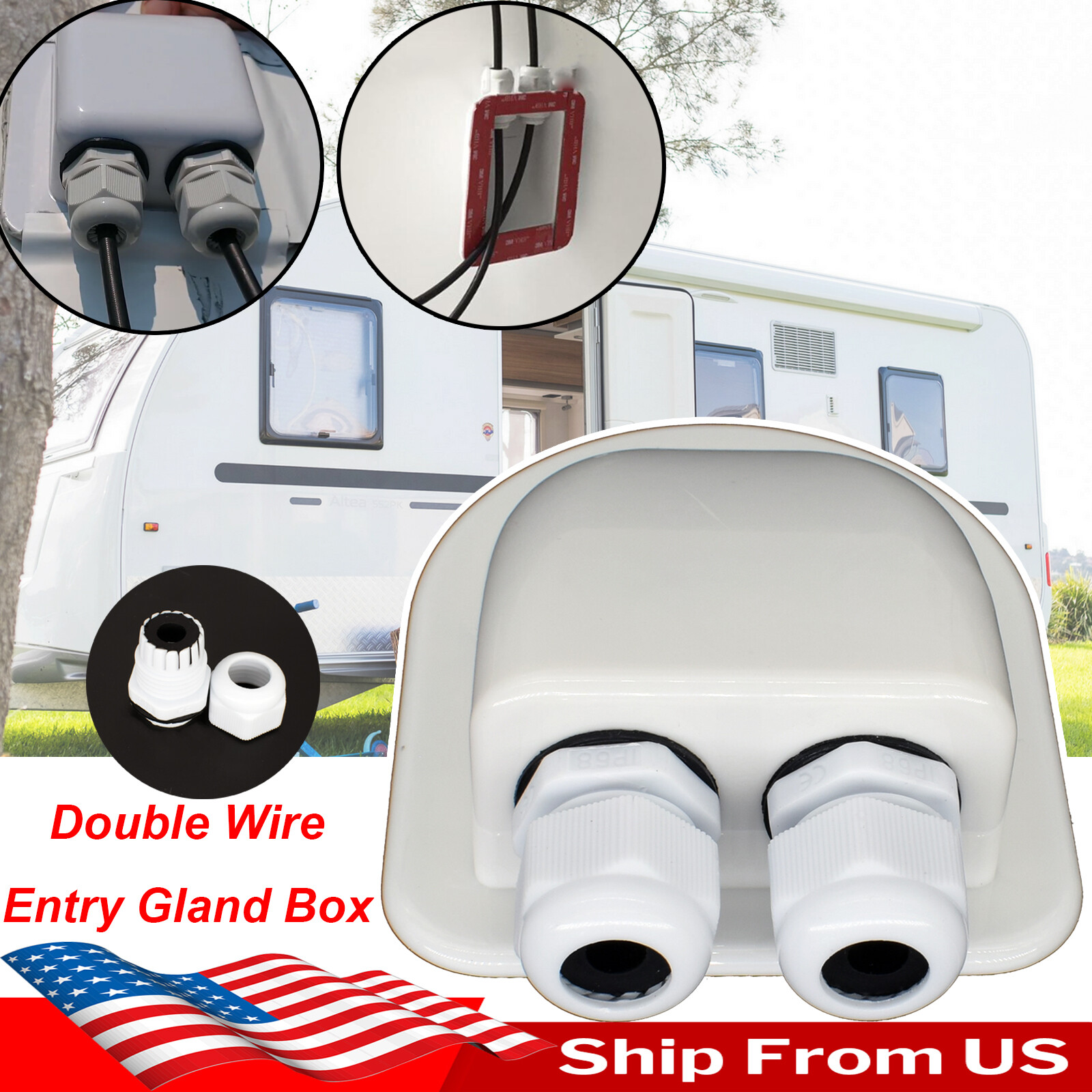 Double Wire Cable Entry Gland Box Roof Solar Panel Junction Box RV Caravan Boat/