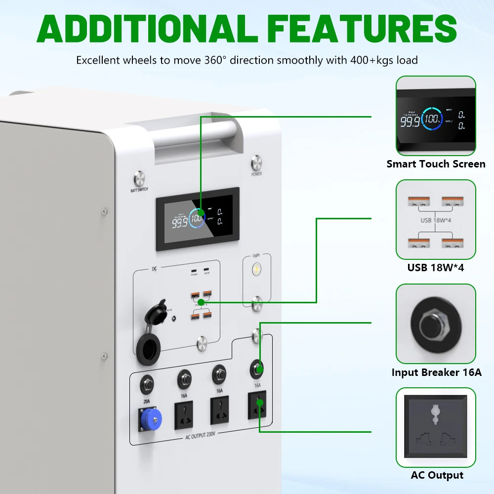 5000W Portable Power Station LiFePO4 48V 100Ah 5Kwh 6000W MPPT Inverter With Lig