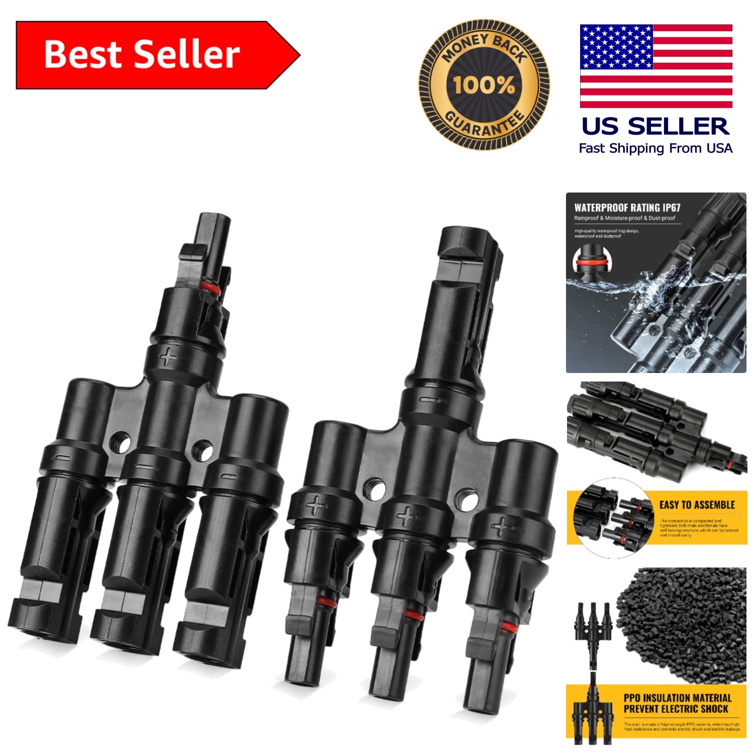 Robust Waterproof Solar Y Branch Connectors – 18 Tech Support Included
