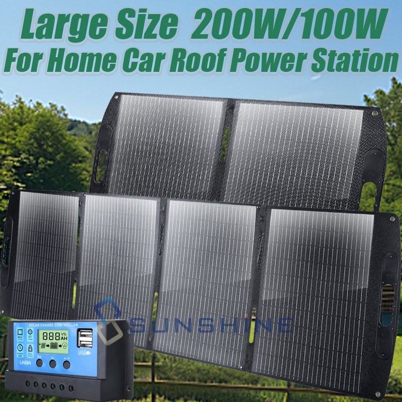 100W 200W Folding Portable Solar Panel Mono 12V Charger RV Boat Home Off-Grid