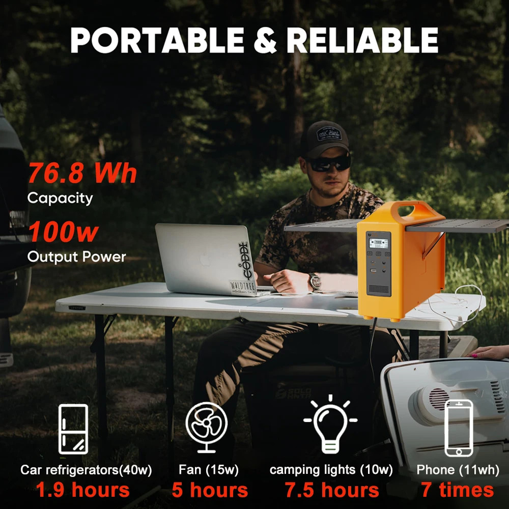 JSDsolar 100W Portable Power Station LiFePO4 Solar Generator AC 110V/220V UPS