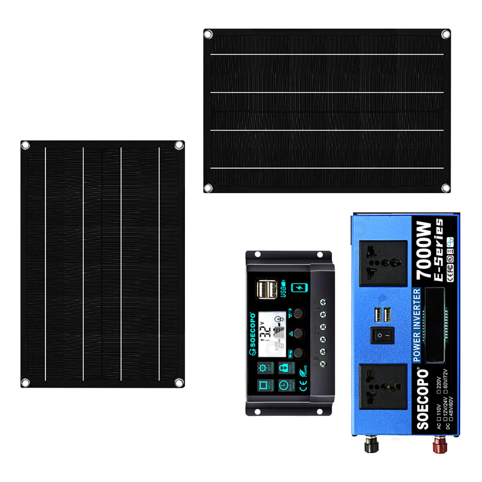 7000W Solar Kit | Sine Wave Inverter+2High-Conversion Solar Panels+100A Charge