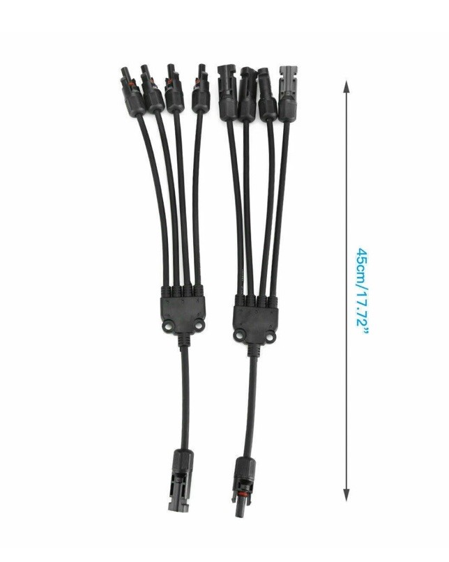 1 Pair Solar Y Branch Connectors 1 to 4 Connector Parallel Panel Cable Wire Plug