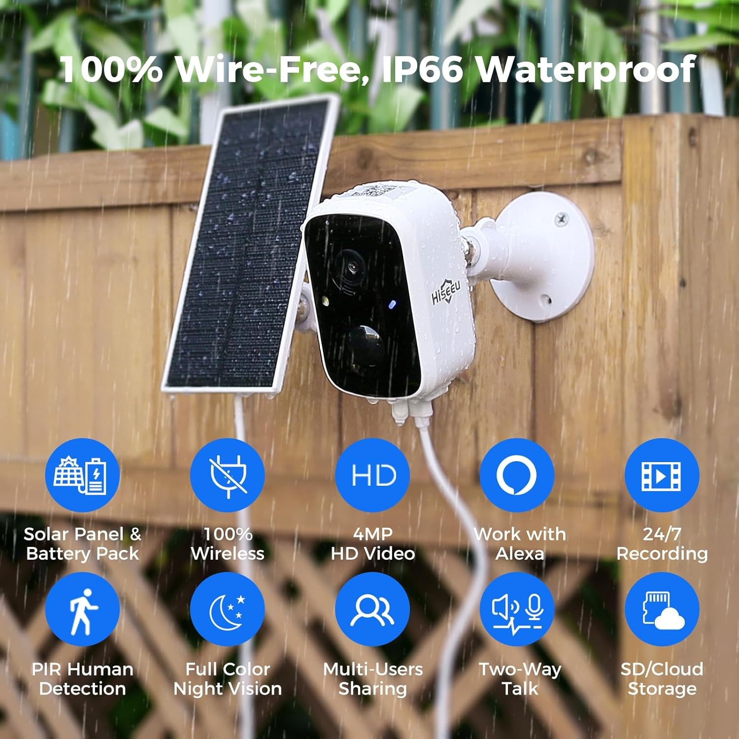 Hiseeu Solar Security Cameras Wireless Outdoor 2 Pack, Battery Powered 3K 4MP wi