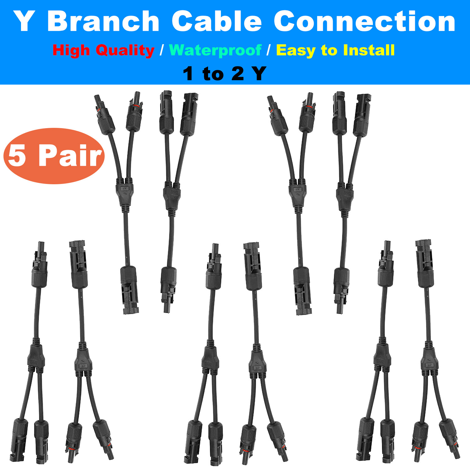 5Pairs Solar Panel 2Y Branch Cable Connectors Adapter Extension Connector