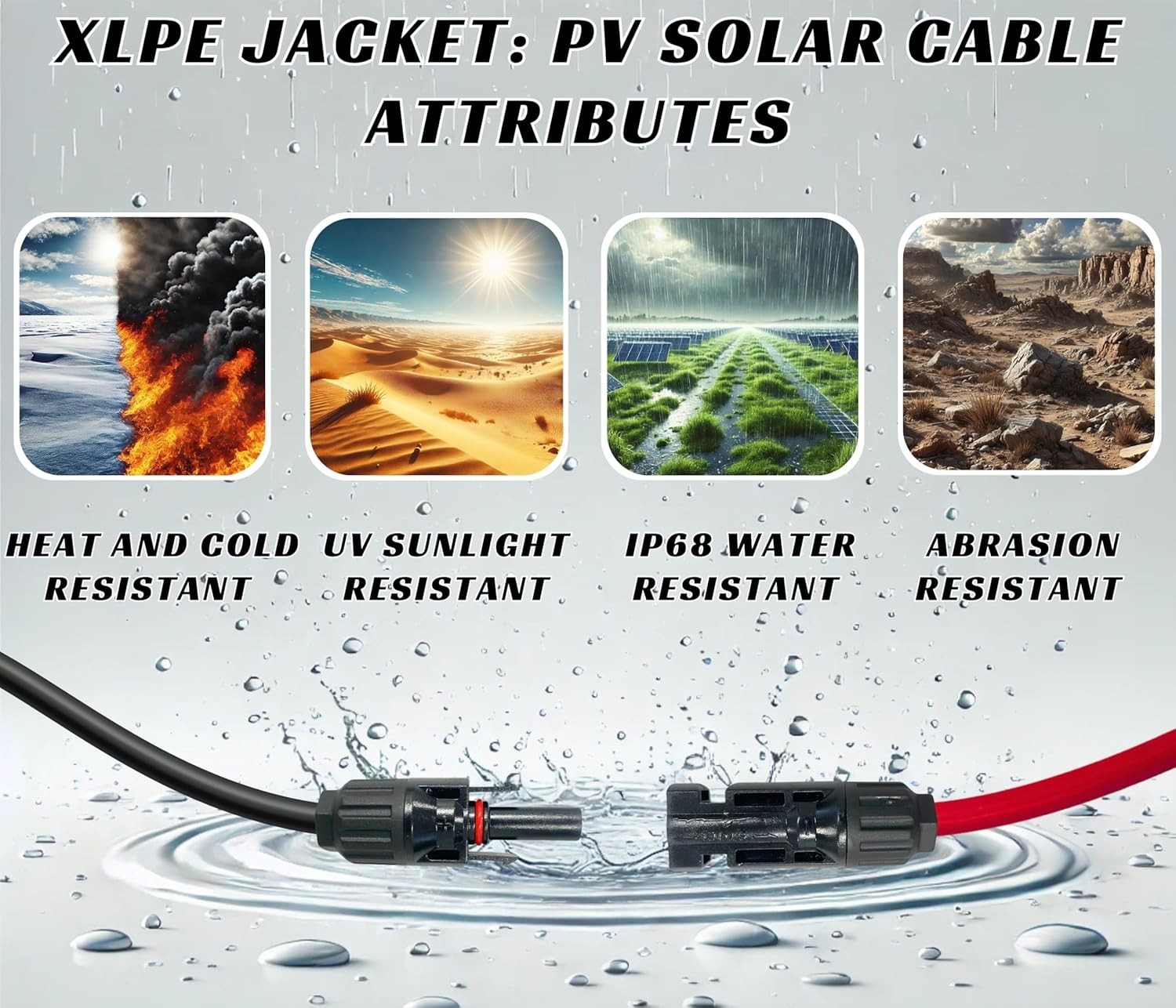 Weatherproof 10 AWG Solar Connector Cable – 200 Feet Pair for Installations