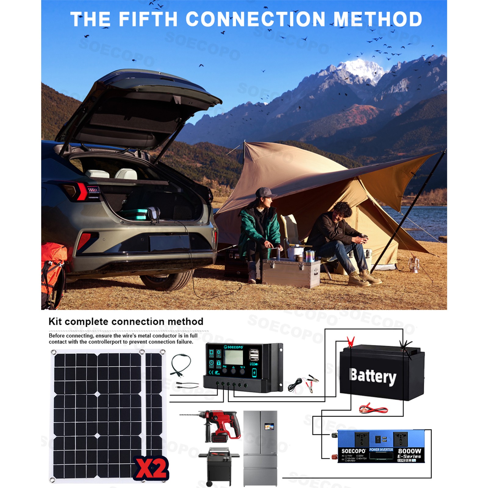 8000W Off-Grid Solar (12V/24V to 110V/220V) 2pcs Solar Panels,Charge Controller