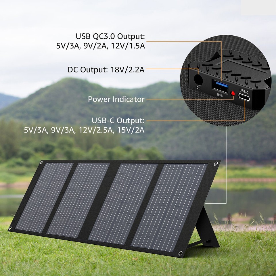 Portable Solar Panel 40W DC15V USB Camping Charger For Power Station Generator