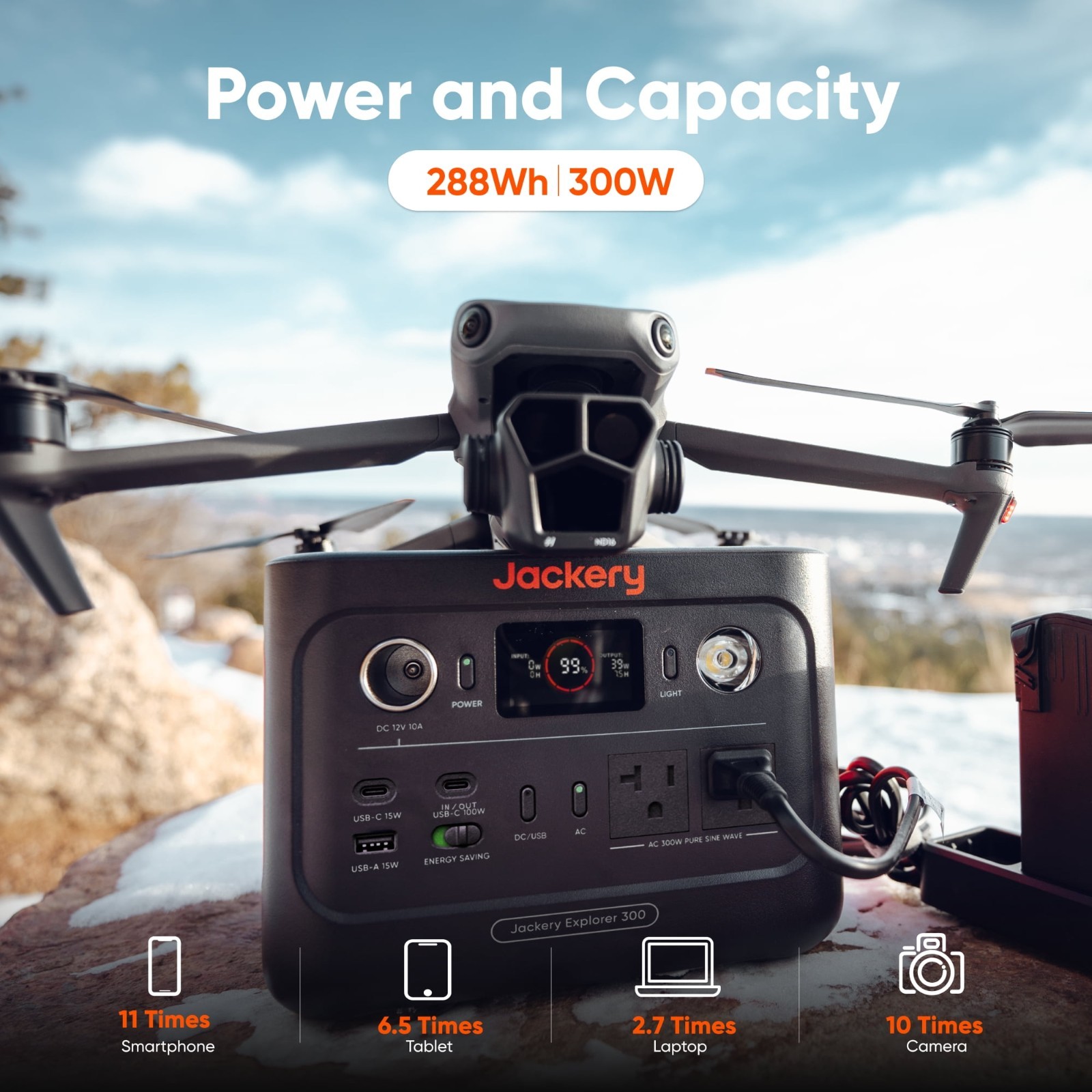 Portable Power Station 300W 288Wh Solar Generator Dual USB-C AC Outlets Battery