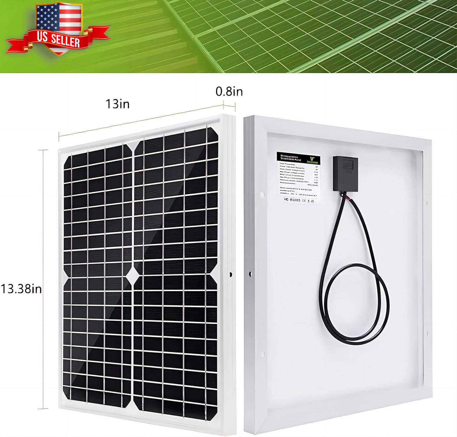 Solar Panel Kit 20W 12V 10A Charge Controller Extension Cables for RV Marine Boa