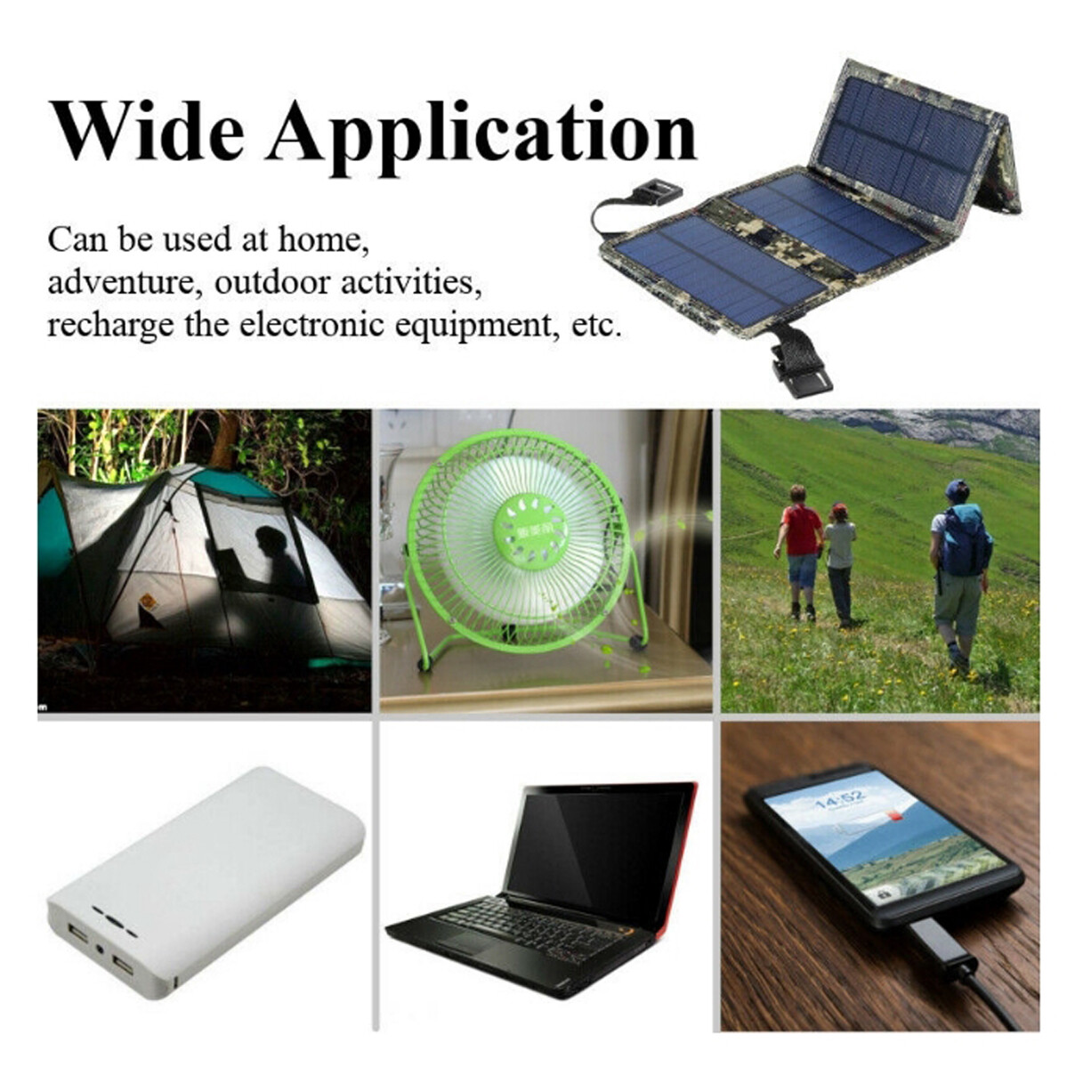 Portable 80W Folding Solar Panel Power Bank USB Battery Charger Waterproof