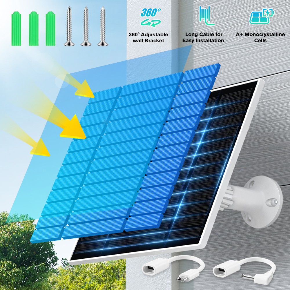 10W Solar Panel Charger for with Micro USB & Type-C DC Port for Security Cameras